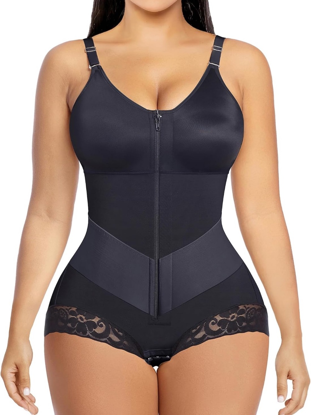 YIANNA Black Full Body Shapewear Waist Trainer Bodysuit Size S